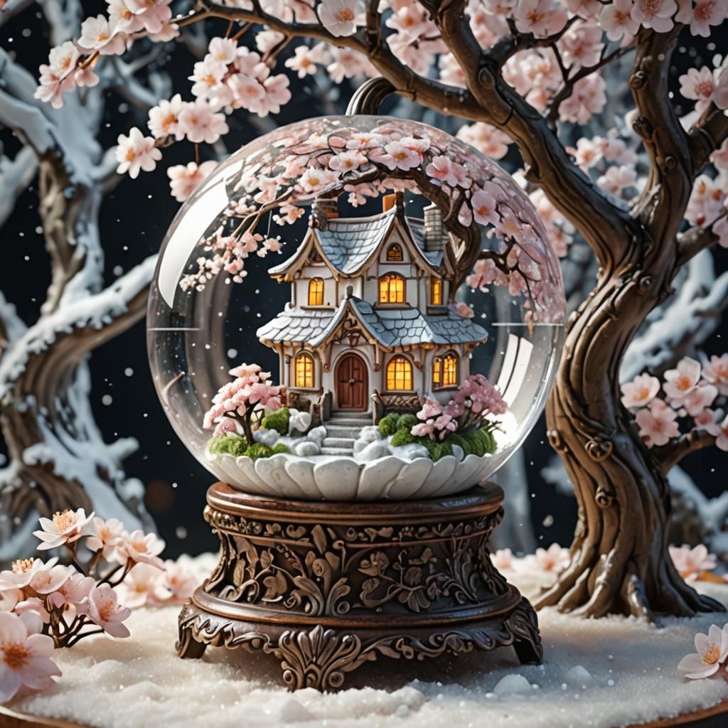 Intricate Pumpkin in Crystal Globe: Detailed Fairy Scene