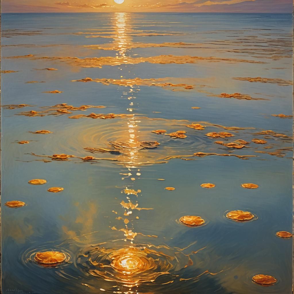 Underwater Sun and Moon in Impressionist Oil Painting