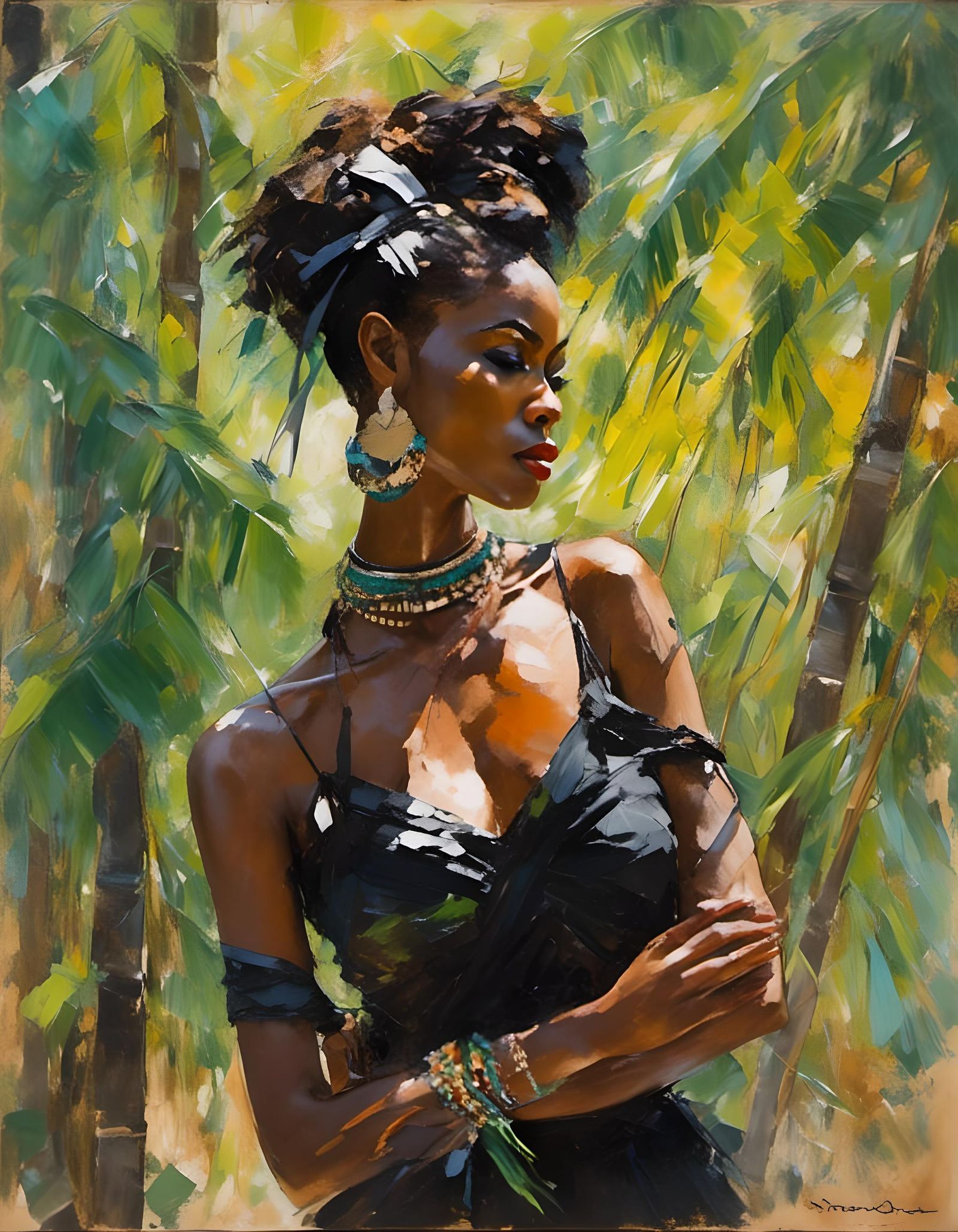 Impressionist Jamaican Woman in Bamboo Forest