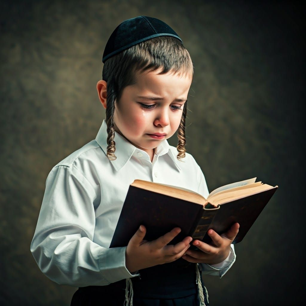 Emotional Portrait of Orthodox Boy with Book, Film Style