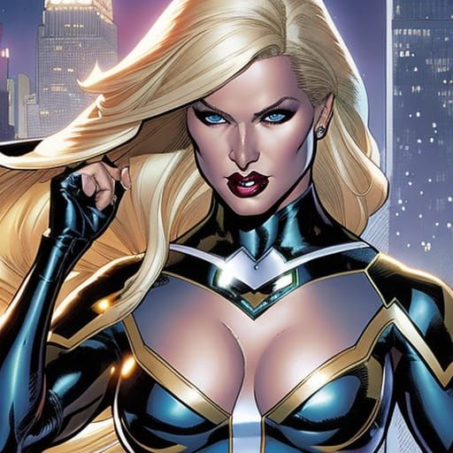 Hyperrealistic Emma Frost Portrait in Comic Book Style