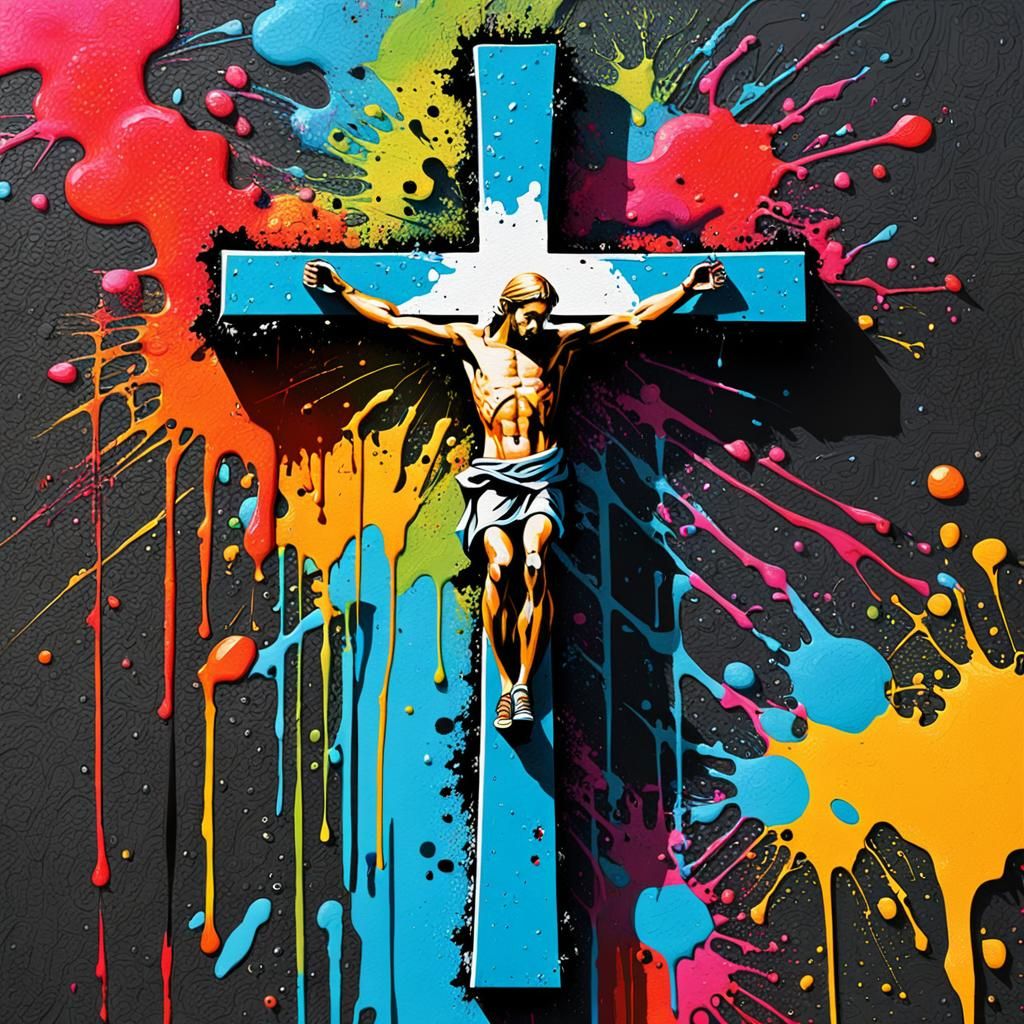 Ink Splatters Graffiti art: catholic cross