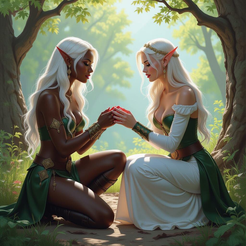 Elf Marriage Proposal: Fantasy Oil Painting