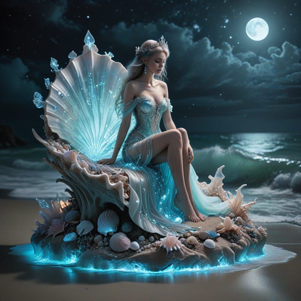 Ethereal Fairy Queen on Moonlit Seashell Throne