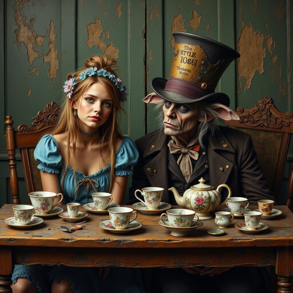 Alice in Wonderland Tea Party as Dark Fantasy Art