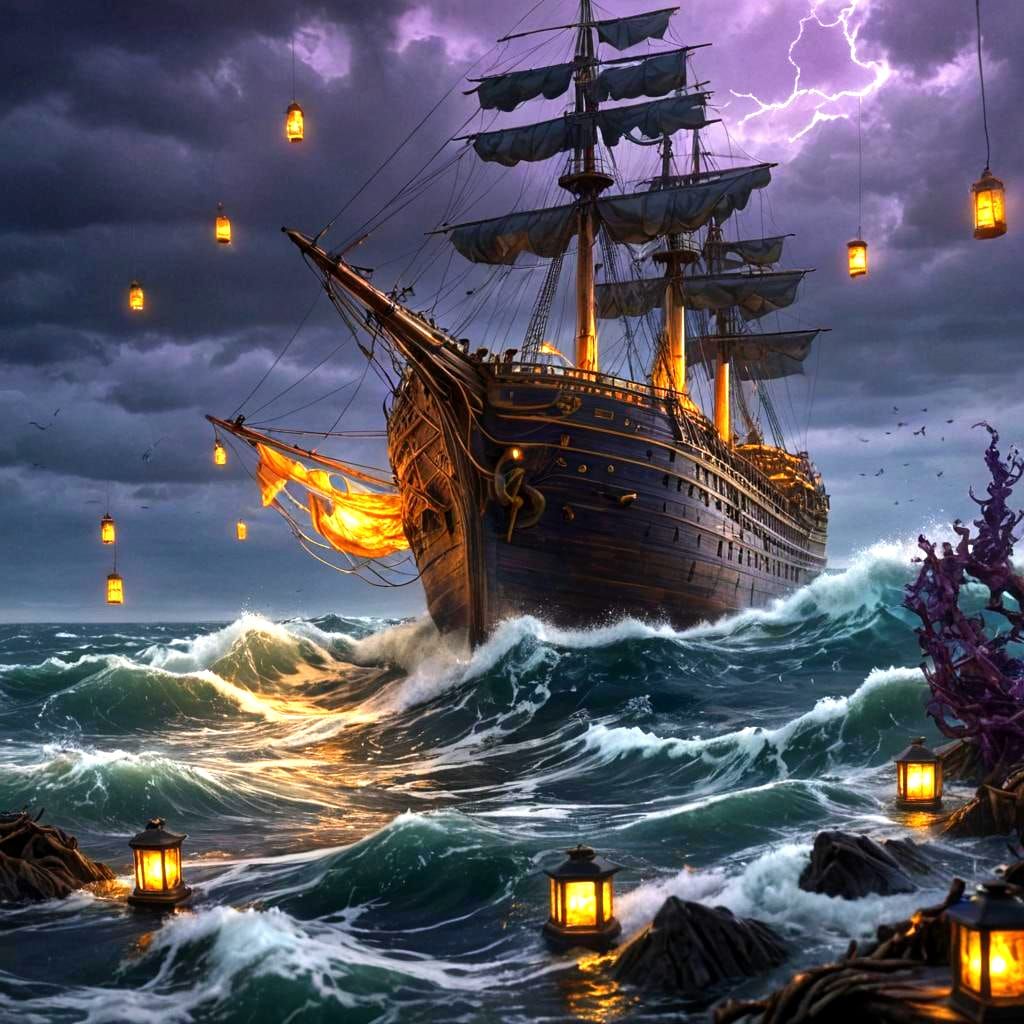 Epic Titanic Ship: Dark Fantasy Concept Art