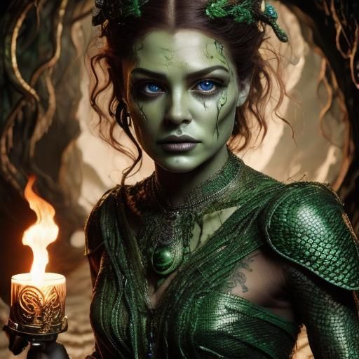 Medusa with Swarming Snakes in a Dark Cave