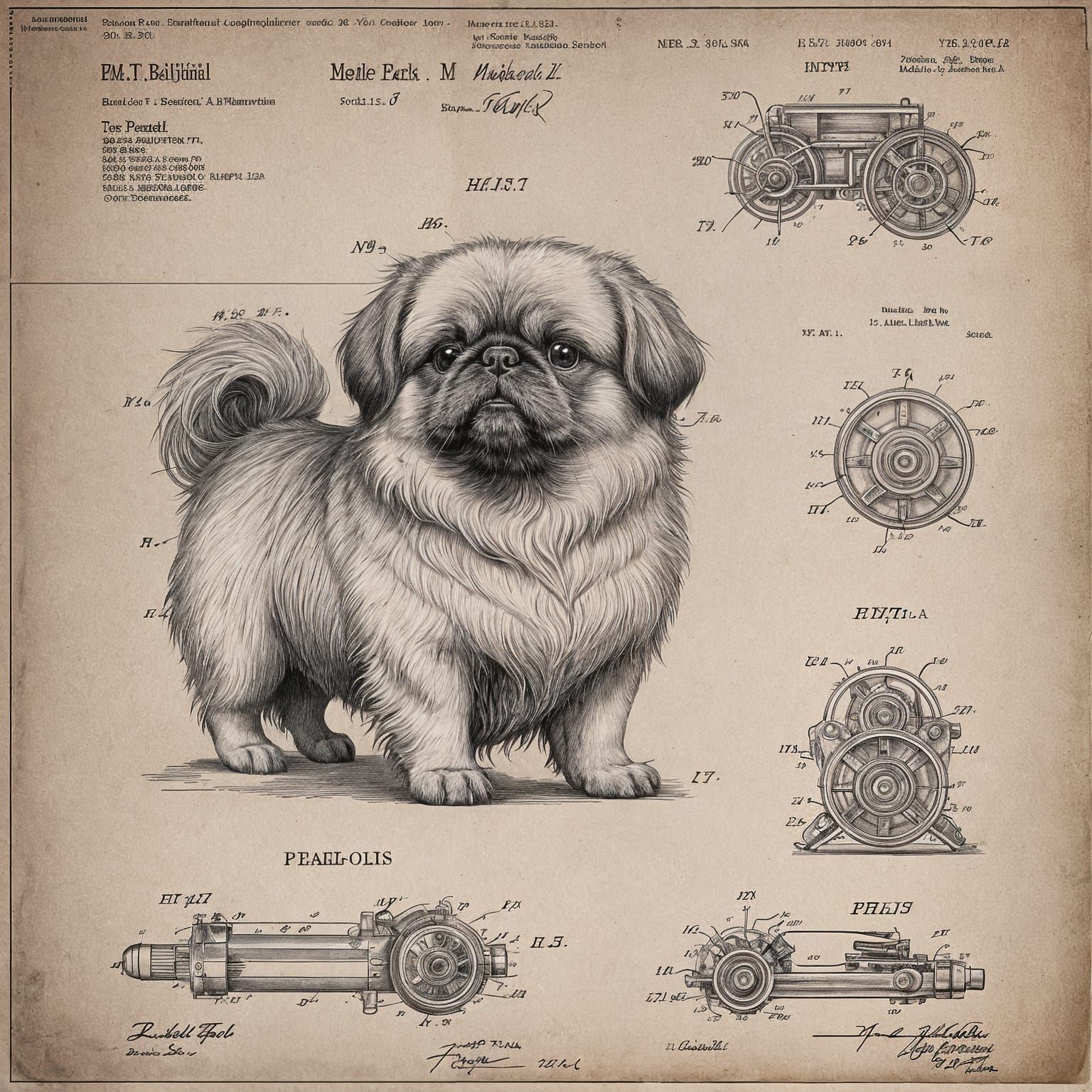 Mechanical Pekingese Pet Patent Drawing