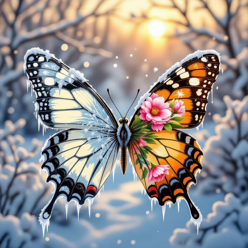 Butterfly with Contrasting Wings, in a Detailed Style