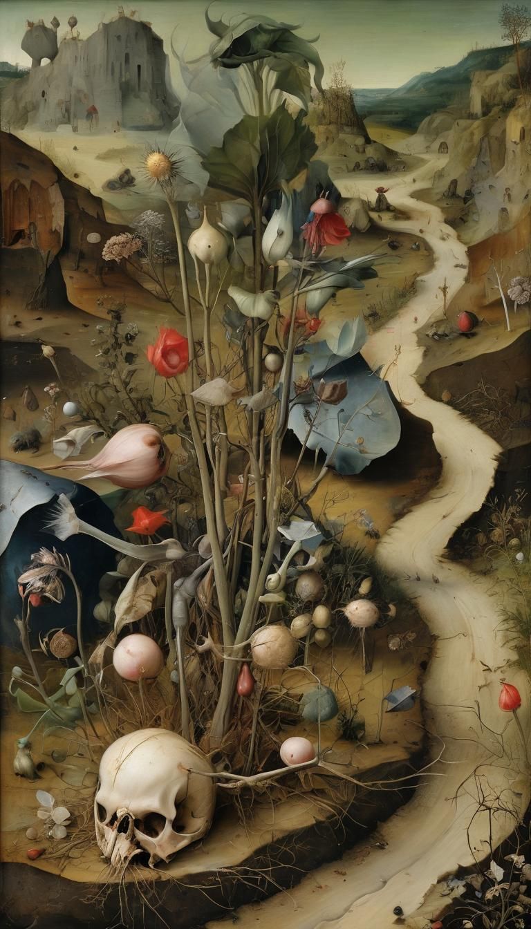 Macabre Plant Still Life in Impasto Style