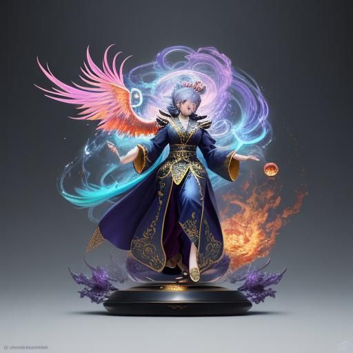 Anime Woman with Phoenix Scales of Justice