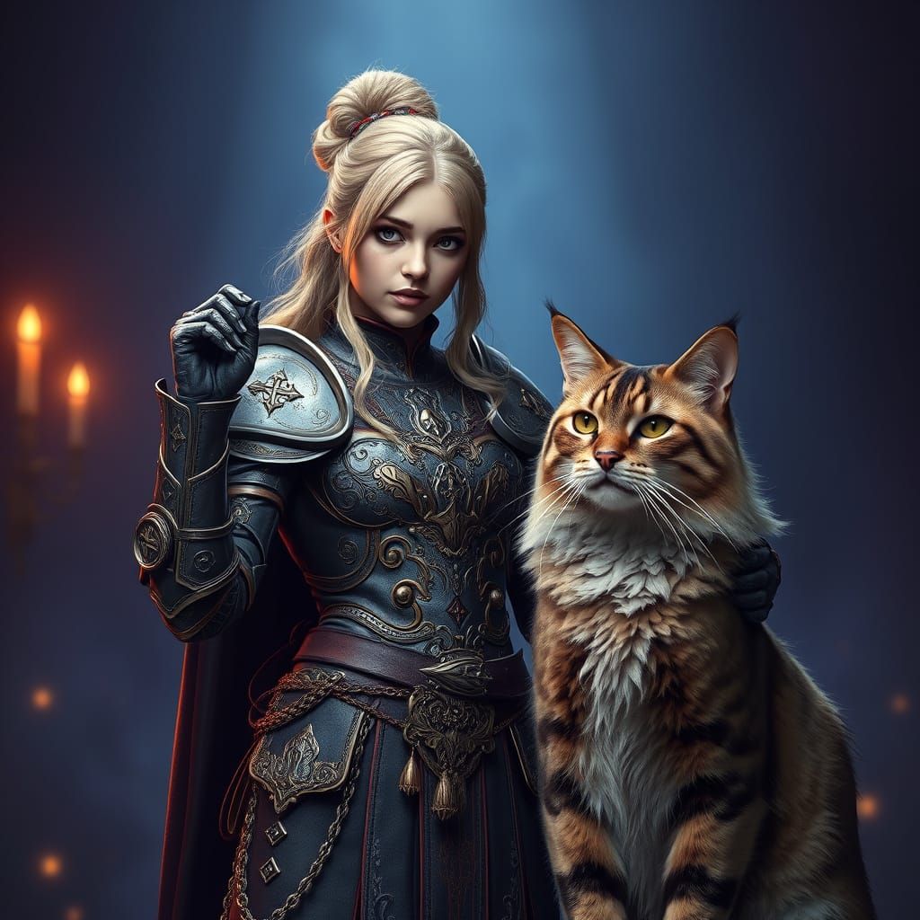 Gothic Heroine with Majestic Feline Companion in 8k Fantasy ...
