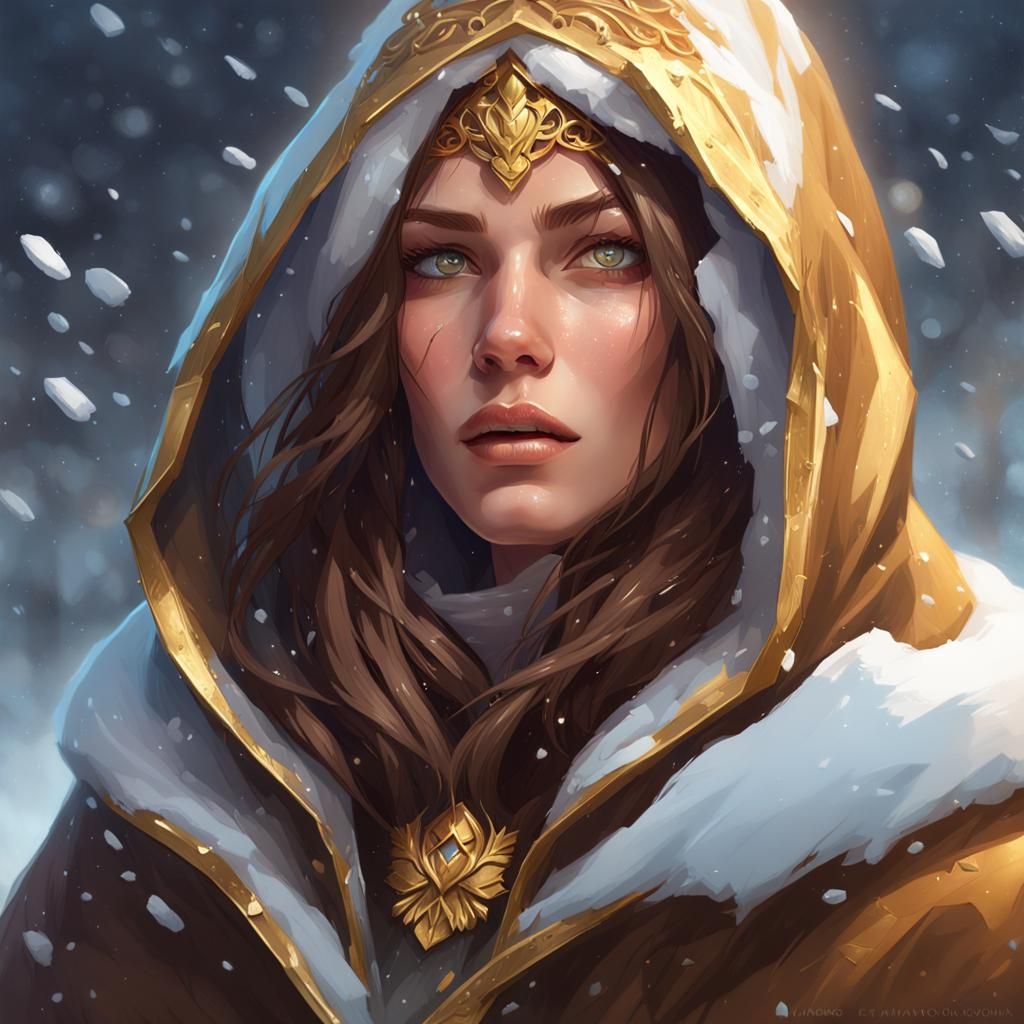 Frightened Lady in Snow, Digital Art Portrait