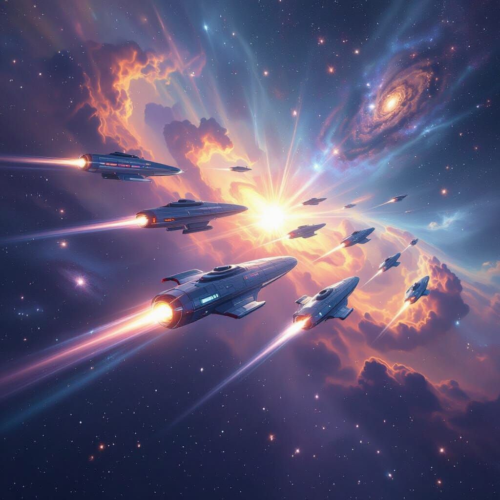 Epic Starship Fleet in Interstellar Space