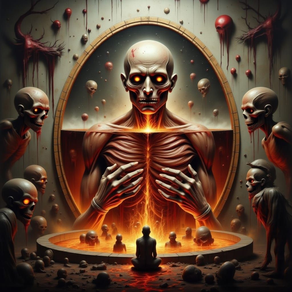 Gluttonous Human Sinks into Hellish Reflections