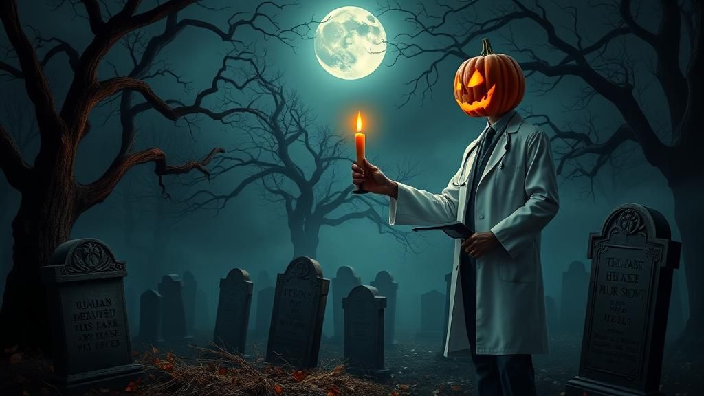 Mystical Graveyard Doctor and Scarecrow in Surreal Style