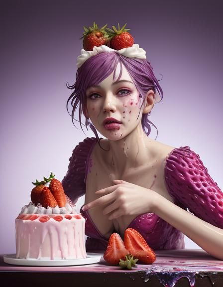 Hyperrealistic Strawberry and Blueberry Cake with Sculpture