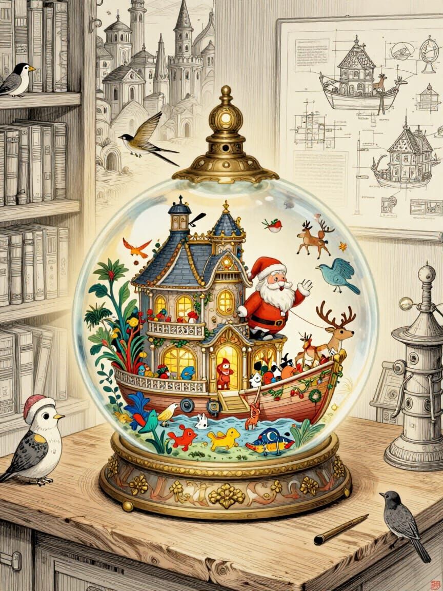 Santa's Opulent Houseboat Orb in Medieval City