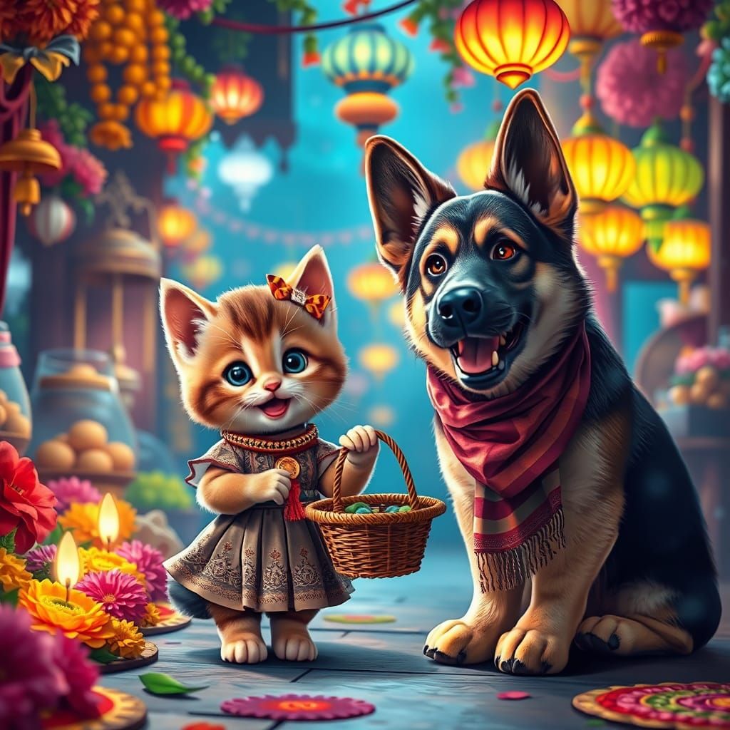 Festive Kitten and Dog Shop for Deepavali