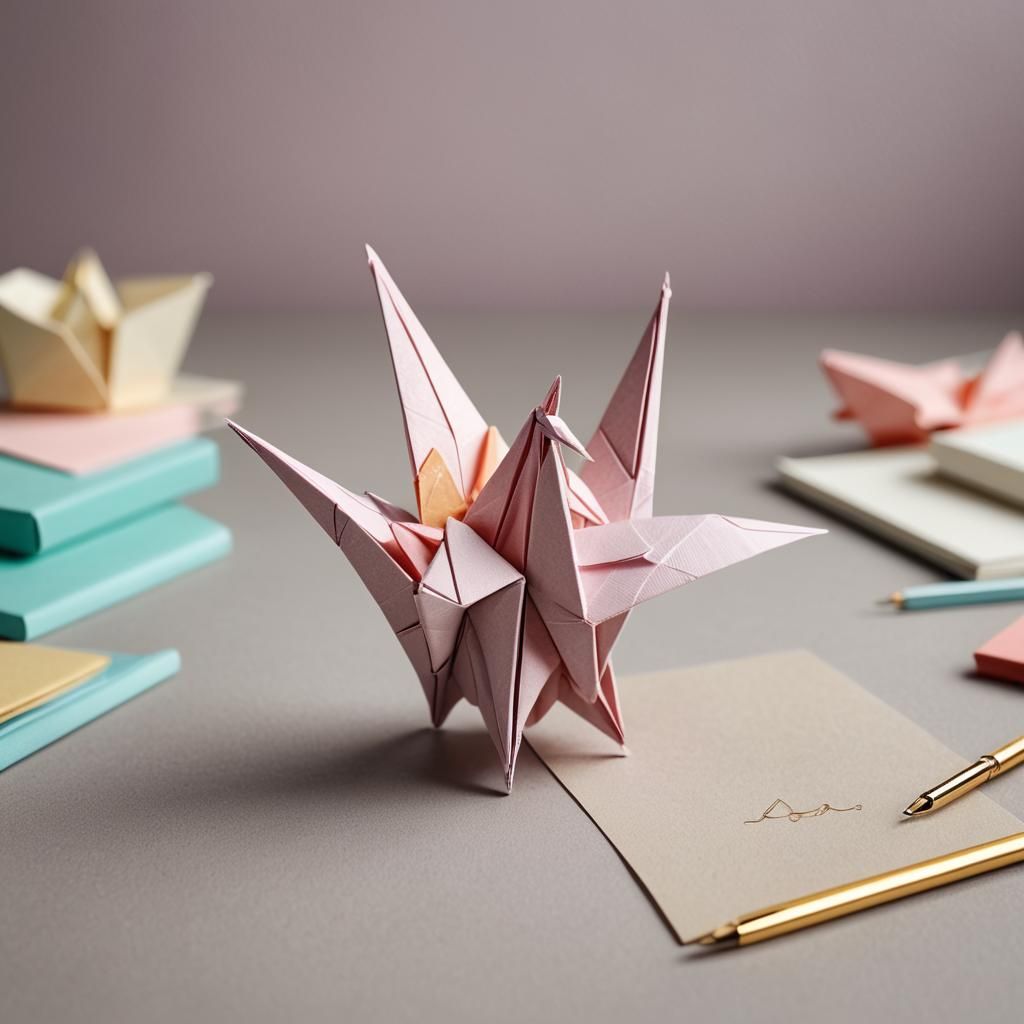 Delicate Origami Crane Paper Art Macro Photo