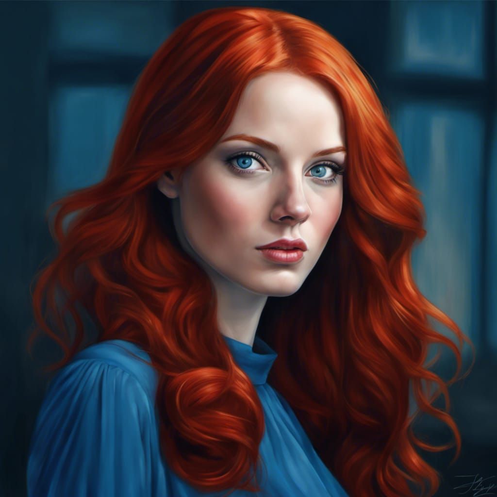 Portrait of a Red-Haired Woman in Comic Style