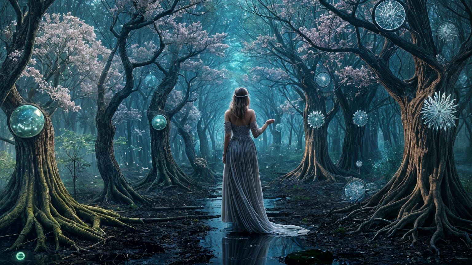 Surreal Labyrinth of Shattered Mirrors in a Dreamlike World