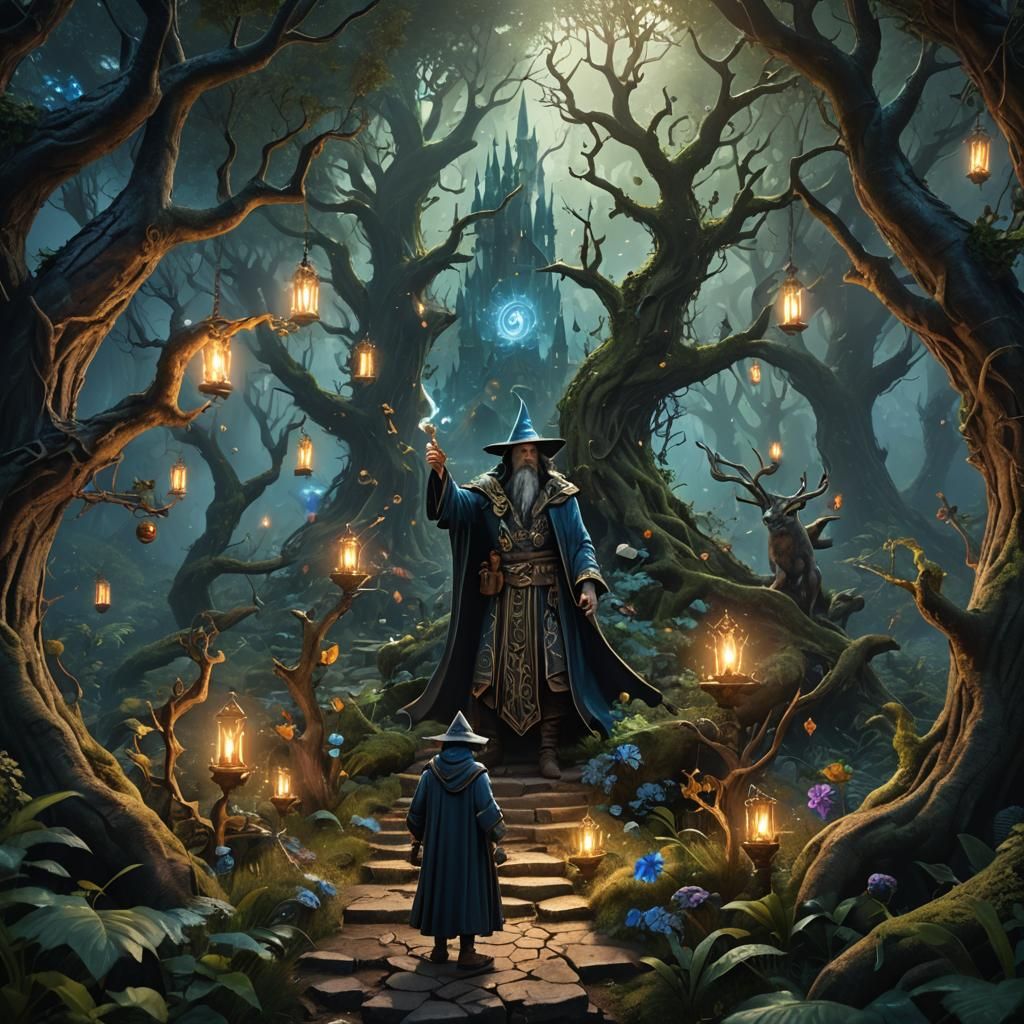 Enchanted Forest Sorcerer in Detailed Matte Painting