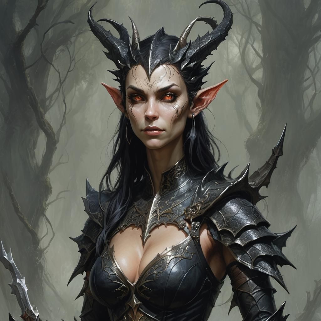 Sinister Dragon Elf Hybrid in Dark Fantasy Style
