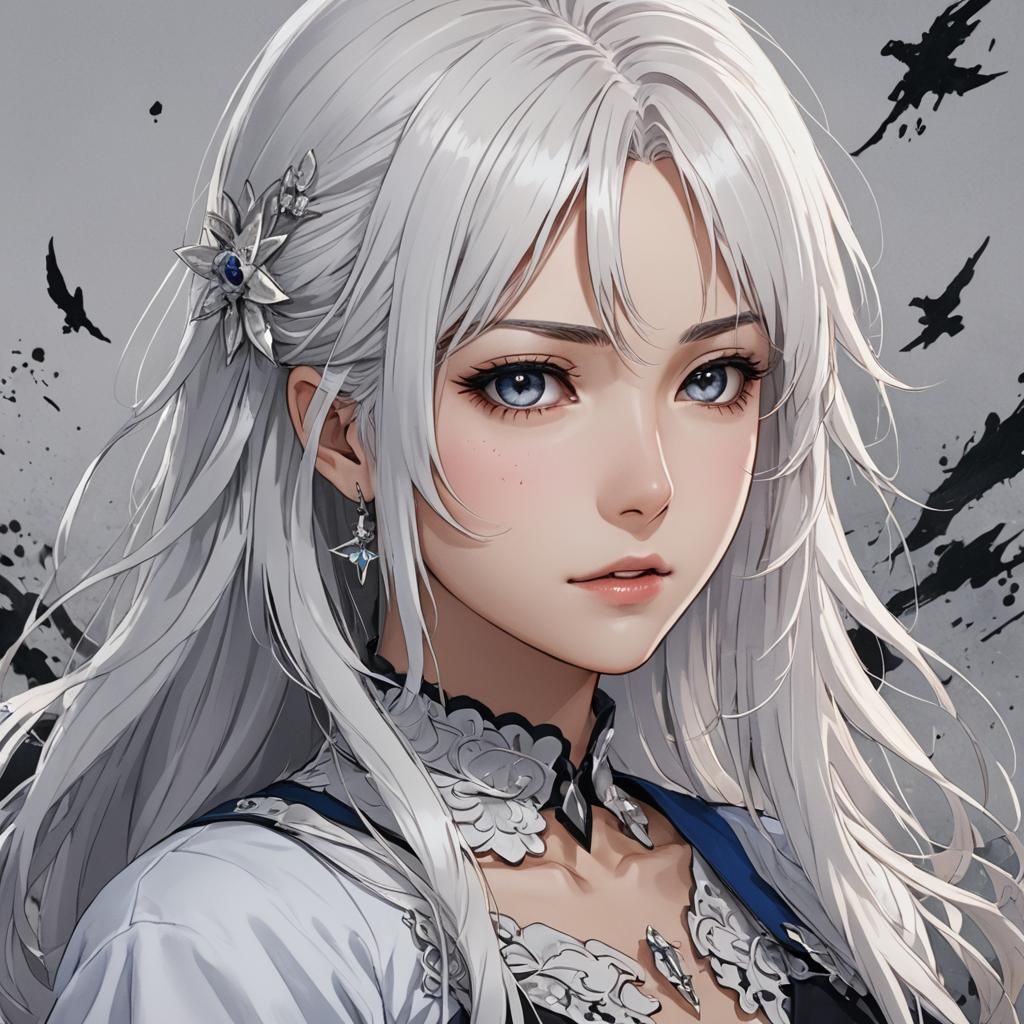 Betrayed Girl with White Hair in Anime Style