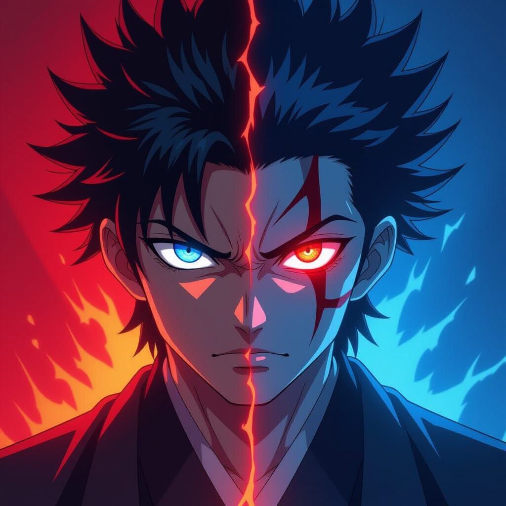 Gojo vs Sukuna Split Portrait in Dynamic Anime Style