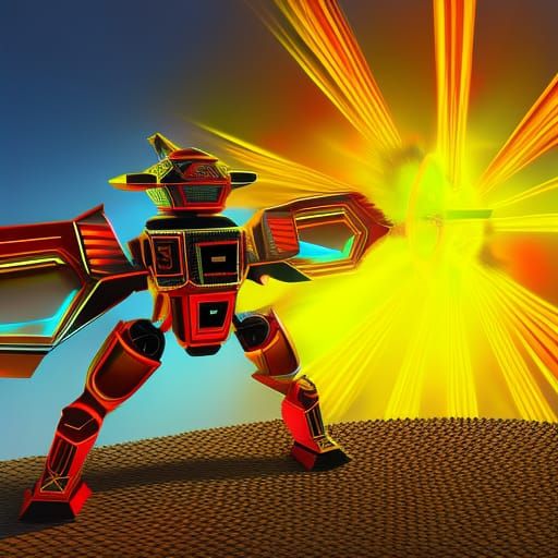 Bee Warrior Robot in Pablo Amaringo Style