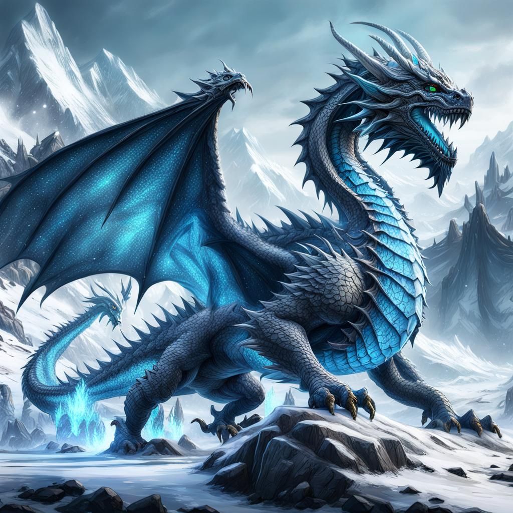 Detailed Ice Dragon Fantasy Concept Art