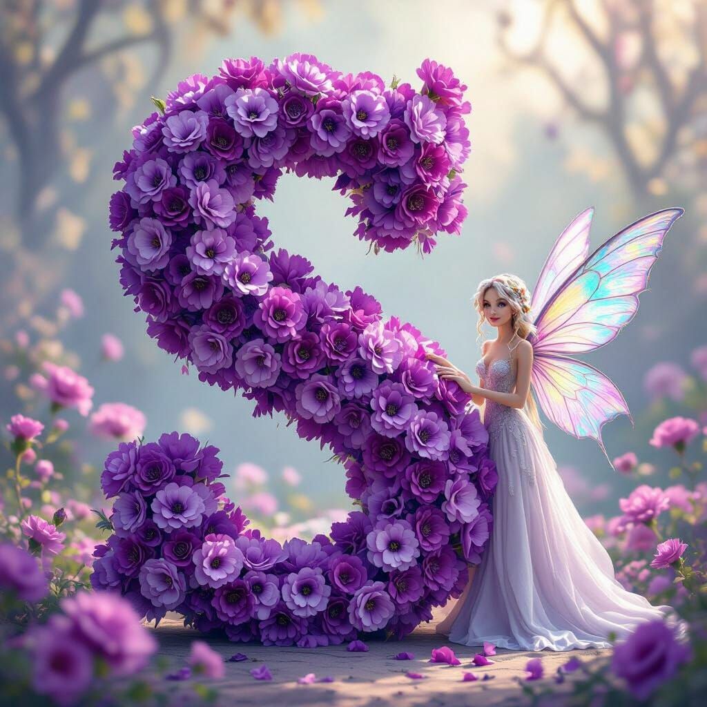 Ethereal Fairy Beside Purple Carnation Letter S