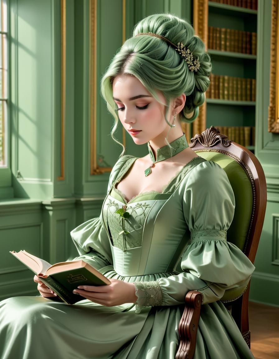 Sage Princess Reading in Green Room: Digital Art