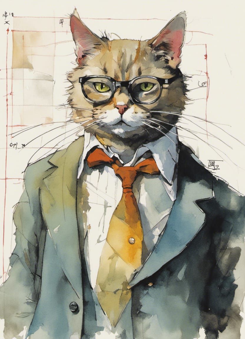 Cat Professor Portrait with Golden Ratio