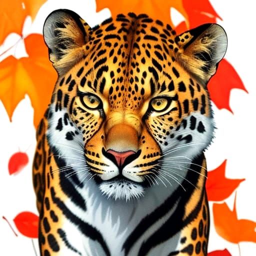 Playful Leopard Peering Through Autumn Leaves in Watercolor ...