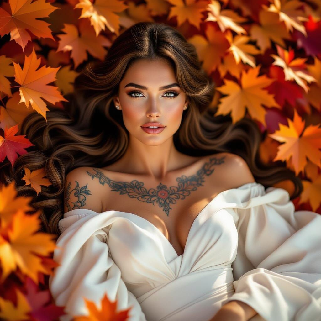 Goddess with Maple Leaves in Art Nouveau Style