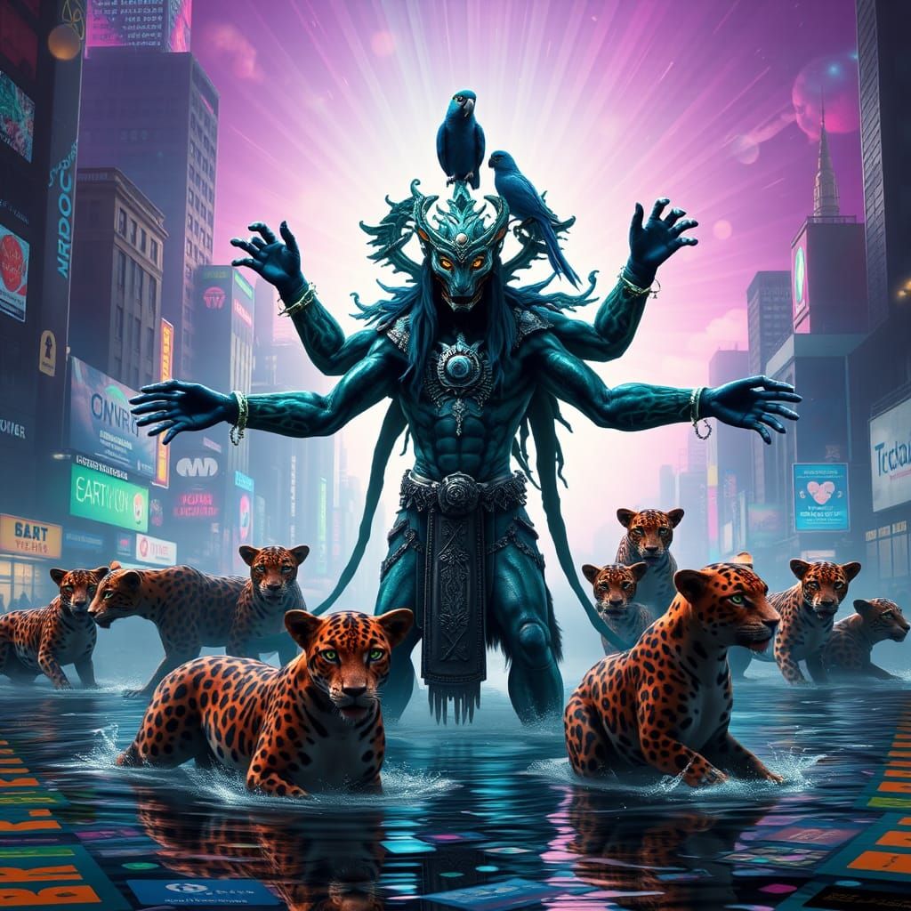 Mystical Leopard Shaman in Flooded New York City