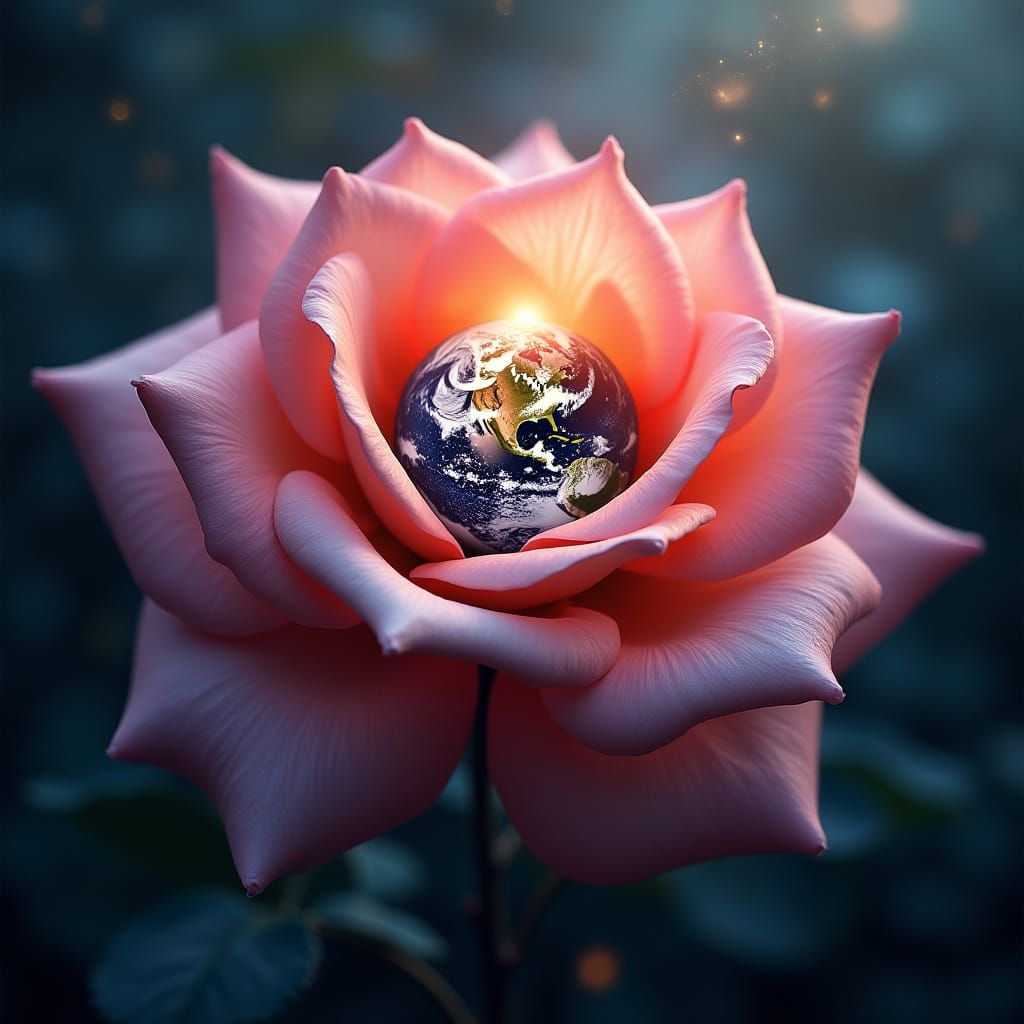 Ethereal Rose Blooms with Earth in Center