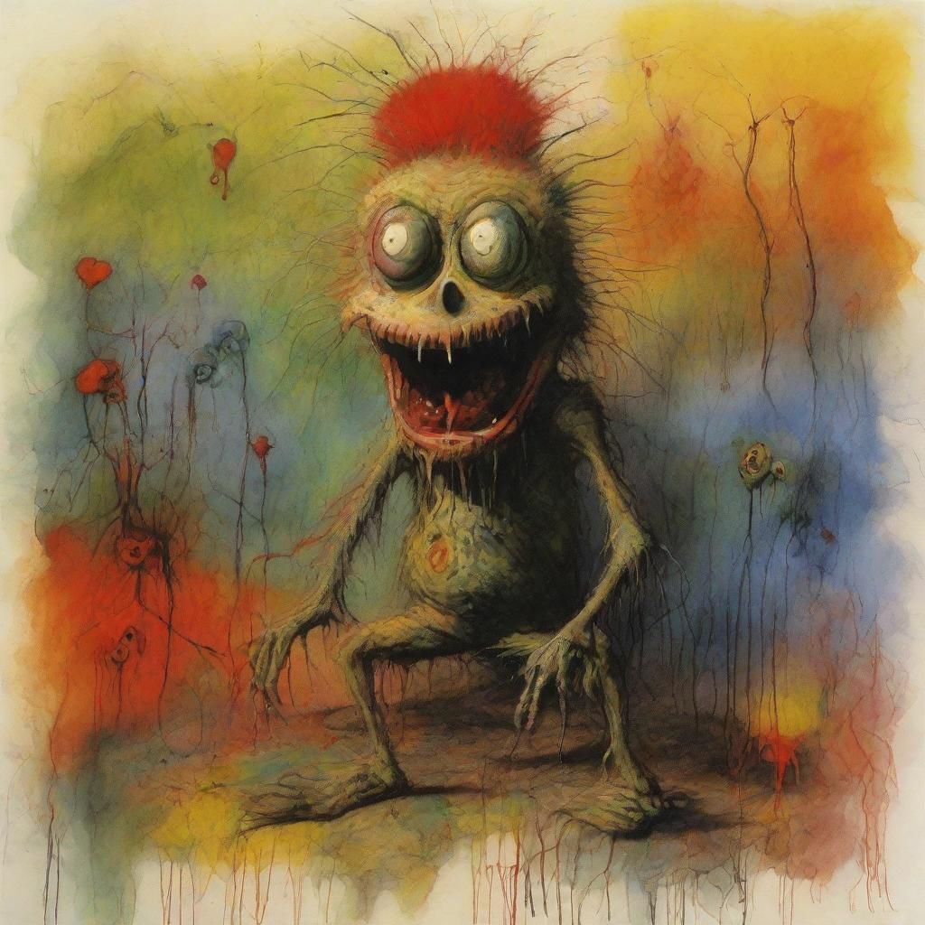 Rat Fink Gouache Painting in Maximalist Style