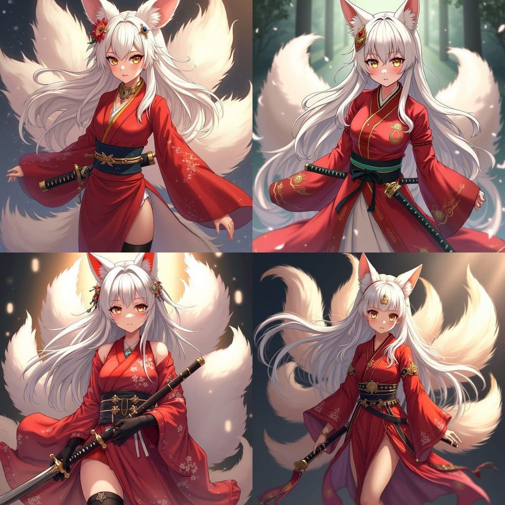 Anime Kitsune Admiral with White Hair and Golden Eyes