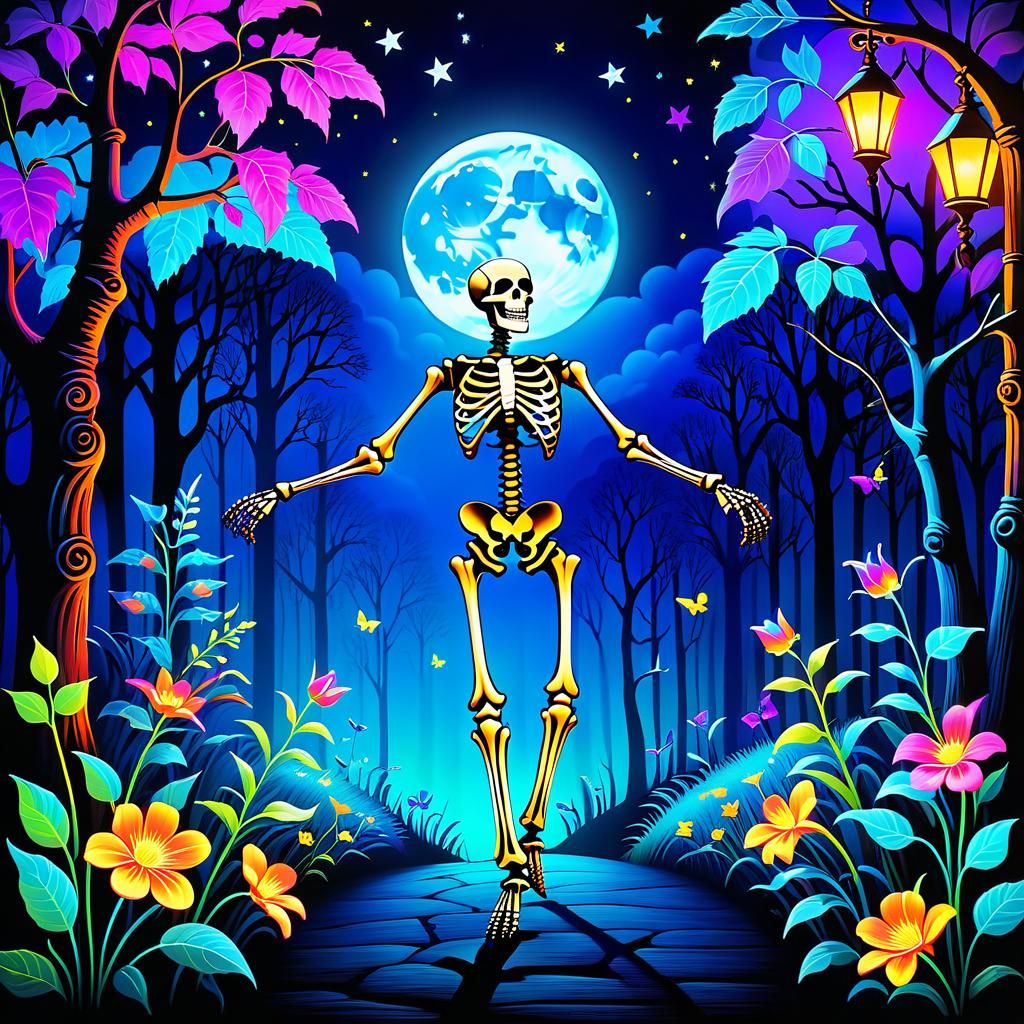 Neon Skeleton Dance Inspired by Shakespeare
