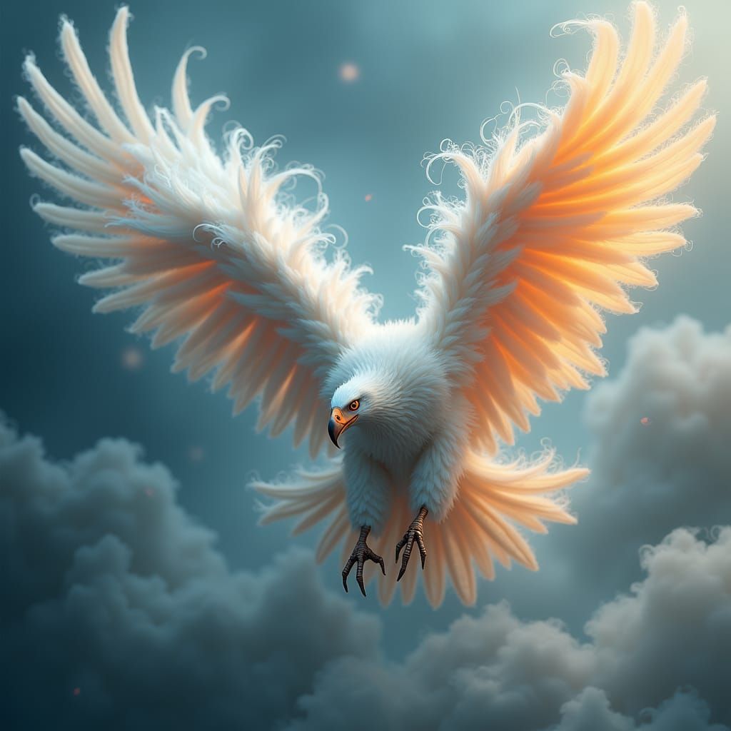 Ethereal Cloud Eagle Shape-Shifting into Monster