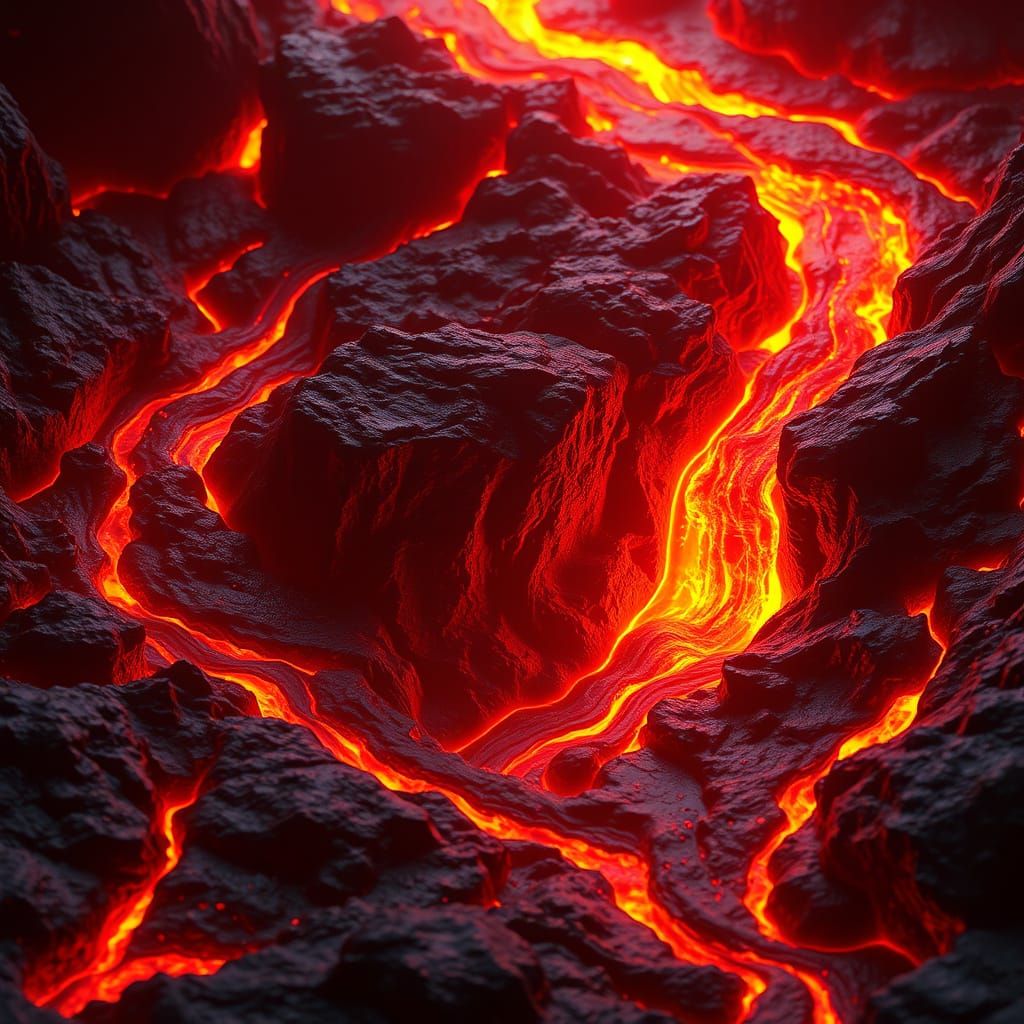 Glowing Lava Flow in Dark, Neon-Lit Cyberspace