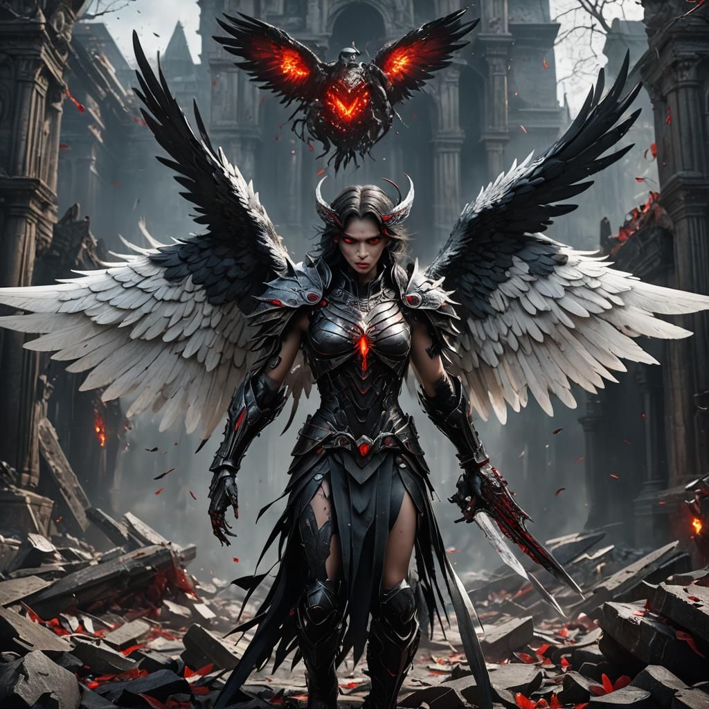 Fallen Angel with Black Wings, Digital Art
