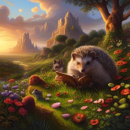 Animals Gather in Garden Meadow: Maximalist Digital Painting