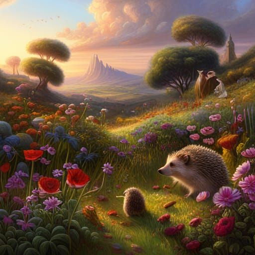 Animals in Garden Meadow: Digital Matte Painting