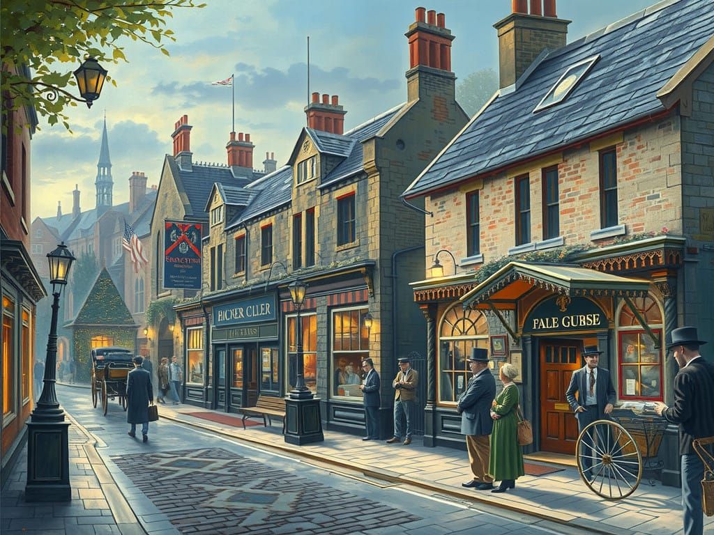 Victorian Street Scene with a Warmly Lit Pub Corner