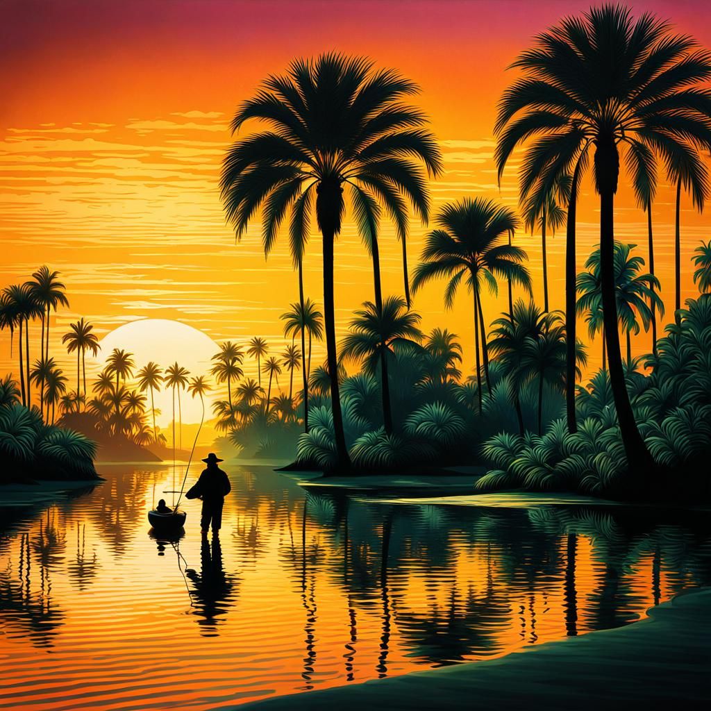 Fisherman in Tropical Deco Art Style