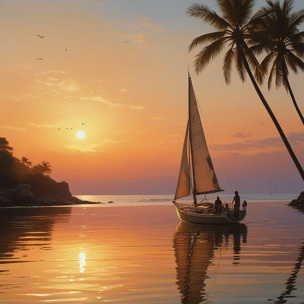 Ethereal Sailboat Scene at Sunset